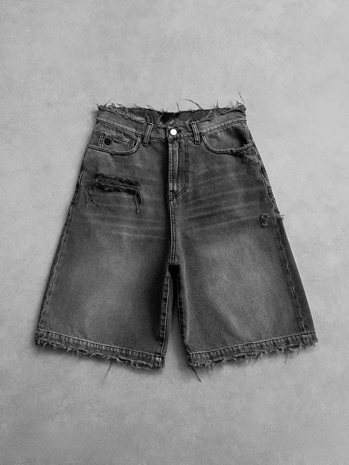 Distressed Edge Denim Shorts
