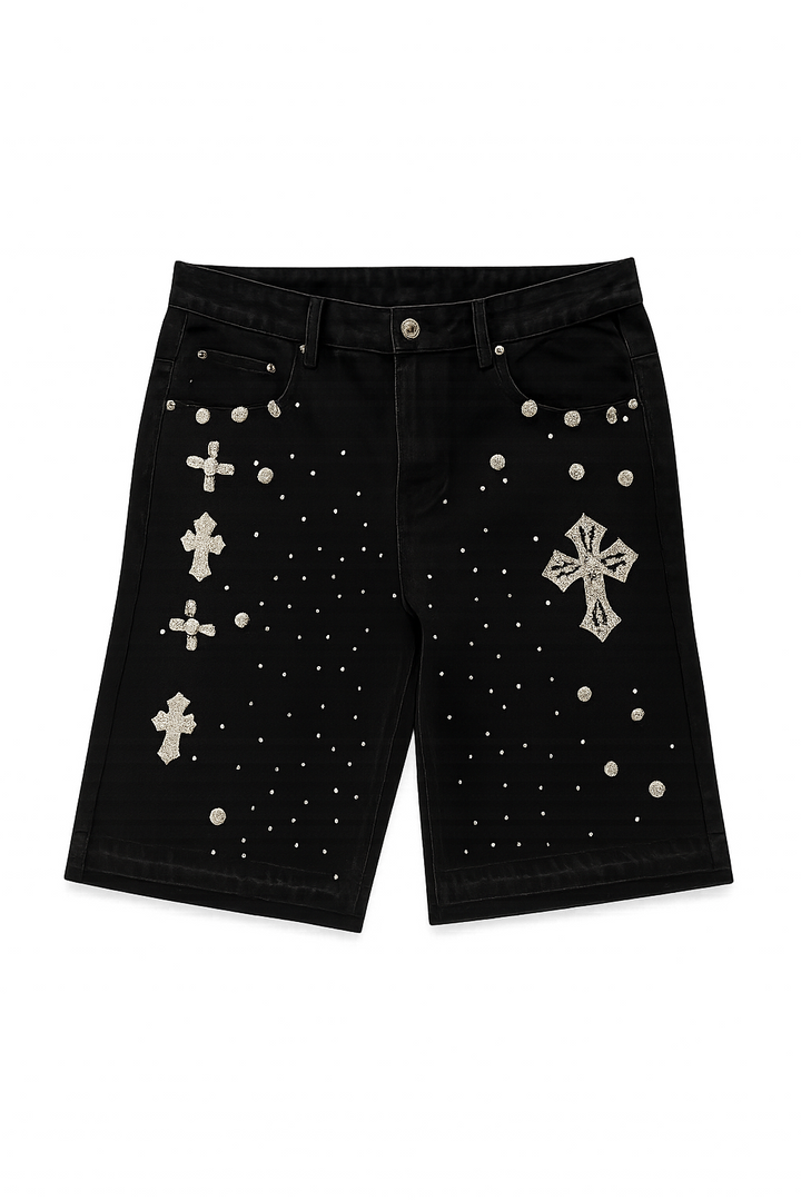 Rhinestone Cross Denim Shorts