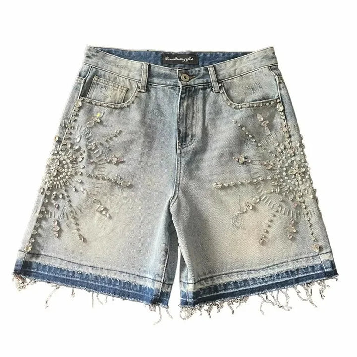 Crystal Burst Denim Shorts