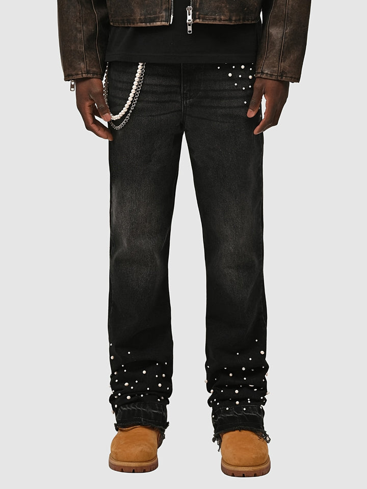 Embellished Pearl Denim Pants