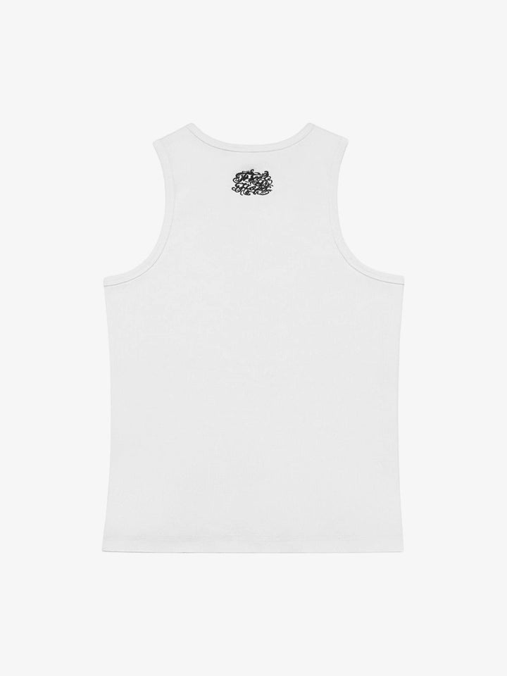 Gothic Lettering Embroidered Ribbed Top