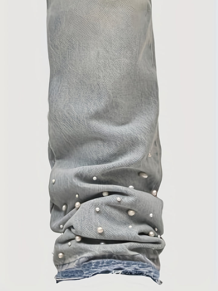 Embellished Pearl Denim Pants