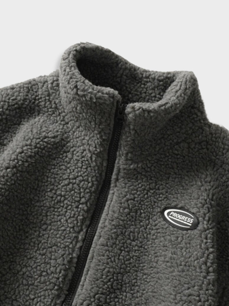 Solid Fleece Zip Jacket