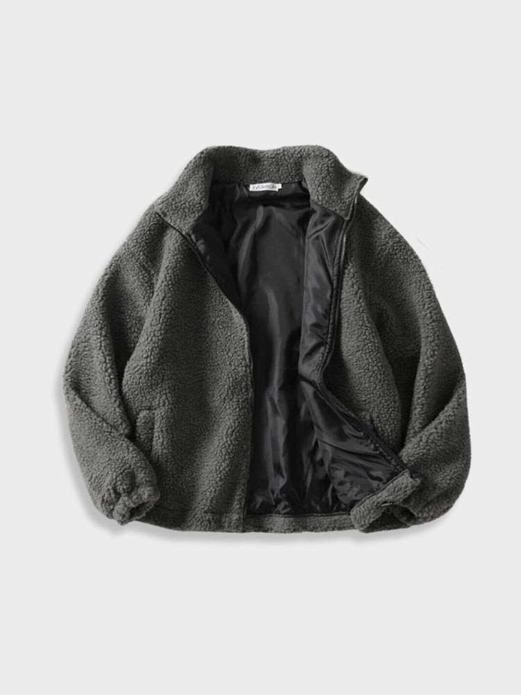 Solid Fleece Zip Jacket